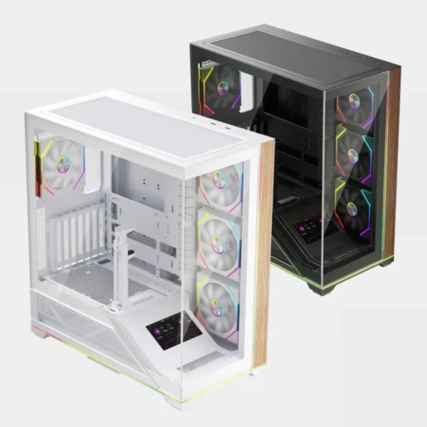 Carcasa 1stPLAYER® Gaming WP8-bk, ATX, display, suport VGA montaj vertical, 4 ventilatoare aRGB plus PWM, telecomanda, strip LED, negru