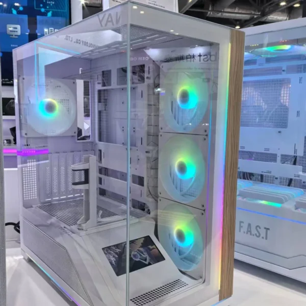 Carcasa 1stPLAYER® Gaming WP8-wh, ATX, display, suport VGA montaj vertical, 4 ventilatoare aRGB plus PWM, telecomanda, strip LED, alb