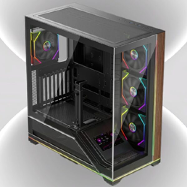 Carcasa 1stPLAYER® Gaming WP8-bk, ATX, display, suport VGA montaj vertical, 4 ventilatoare aRGB plus PWM, telecomanda, strip LED, negru