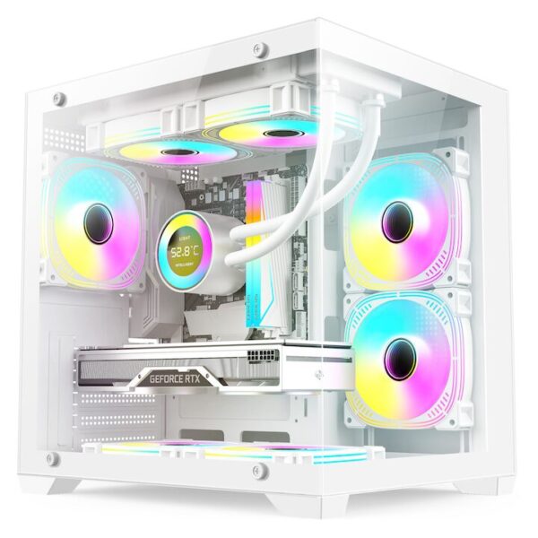 Sistem PC Gaming 1stPlayer® cu AMD Ryzen™ 7 7700 5.3 GHz, 32Mb cache, 32 GB DDR5, SSD 1 TB M.2, video GeForce® RTX™ 5060 8 GB GDDR7 DLSS4, liquid cooling, WiFi, 77BV5W6W, Windows 11 Pro