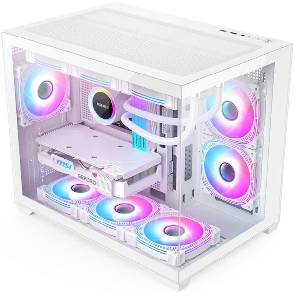 Sistem PC Gaming 1stPlayer® cu AMD Ryzen™ 7 7700 5.3 GHz, 32Mb cache, 32 GB DDR5, SSD 1 TB M.2, video GeForce® RTX™ 5060 8 GB GDDR7 DLSS4, liquid cooling, WiFi, 77MV6W6W, Windows 11 Pro