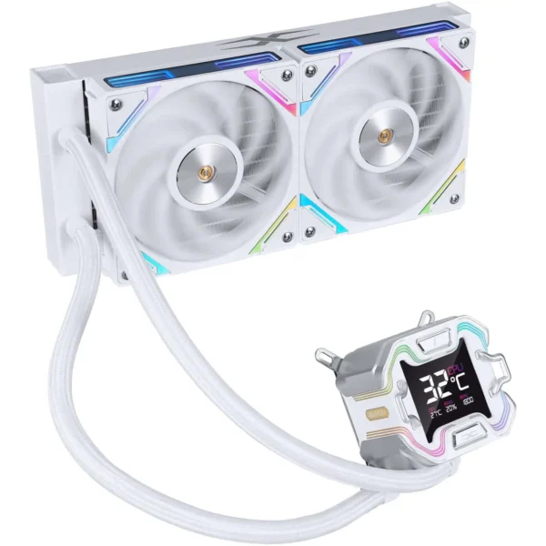 Cooler Procesor 1stPlayer® X-Starship 240E-wh, display de 2,4 inches, aRGB, compatibil AMD/Intel, alb