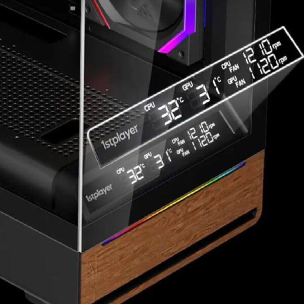 Carcasa 1stPLAYER Gaming WD8-bk, 3 ventilatoare aRGB plus PWM, ATX, display, strip LED, telecomanda, negru