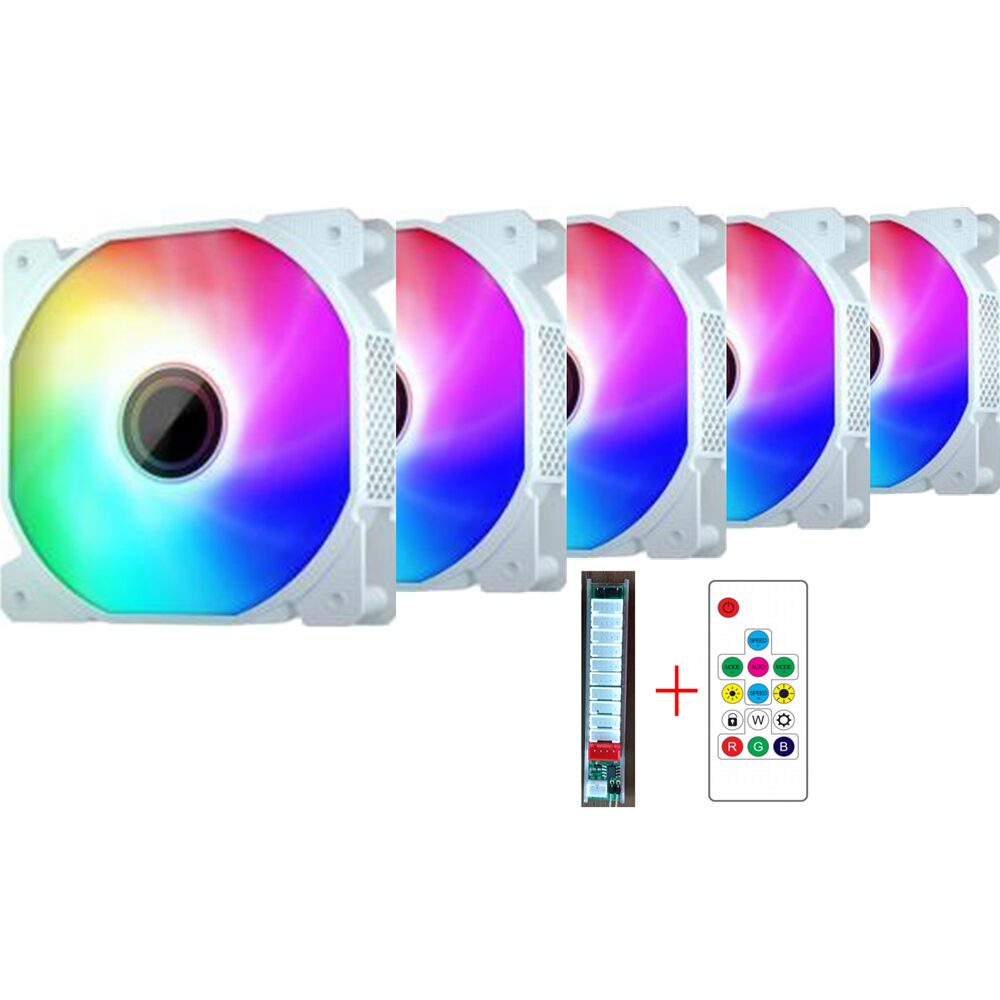 Set 5 ventilatoare 1stPlayer® FIS-wh aRGB, controller si telecomanda, alb