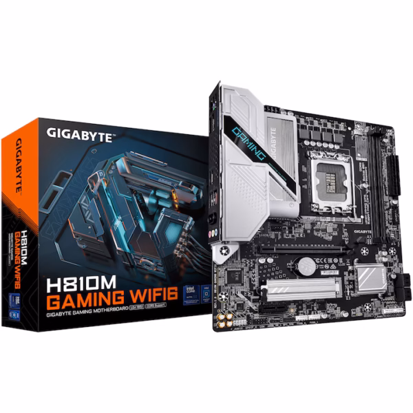 Placa de baza GIGABYTE H810M GAMING WIFI6, LGA1851, DDR5, BT, Wi-Fi, mATX, Negru