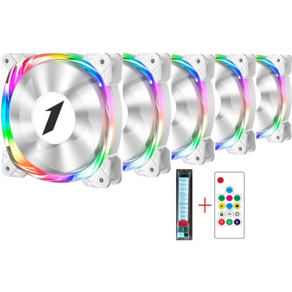 Set 5 ventilatoare 1stPlayer® M3-wh aRGB, controller si telecomanda, alb