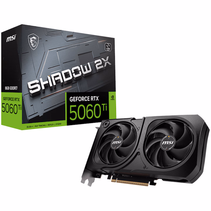 Placa video MSI GeForce RTX™ 5060 Ti 8G SHADOW 2X OC PLUS, 8GB GDDR7, 128-bit, Negru