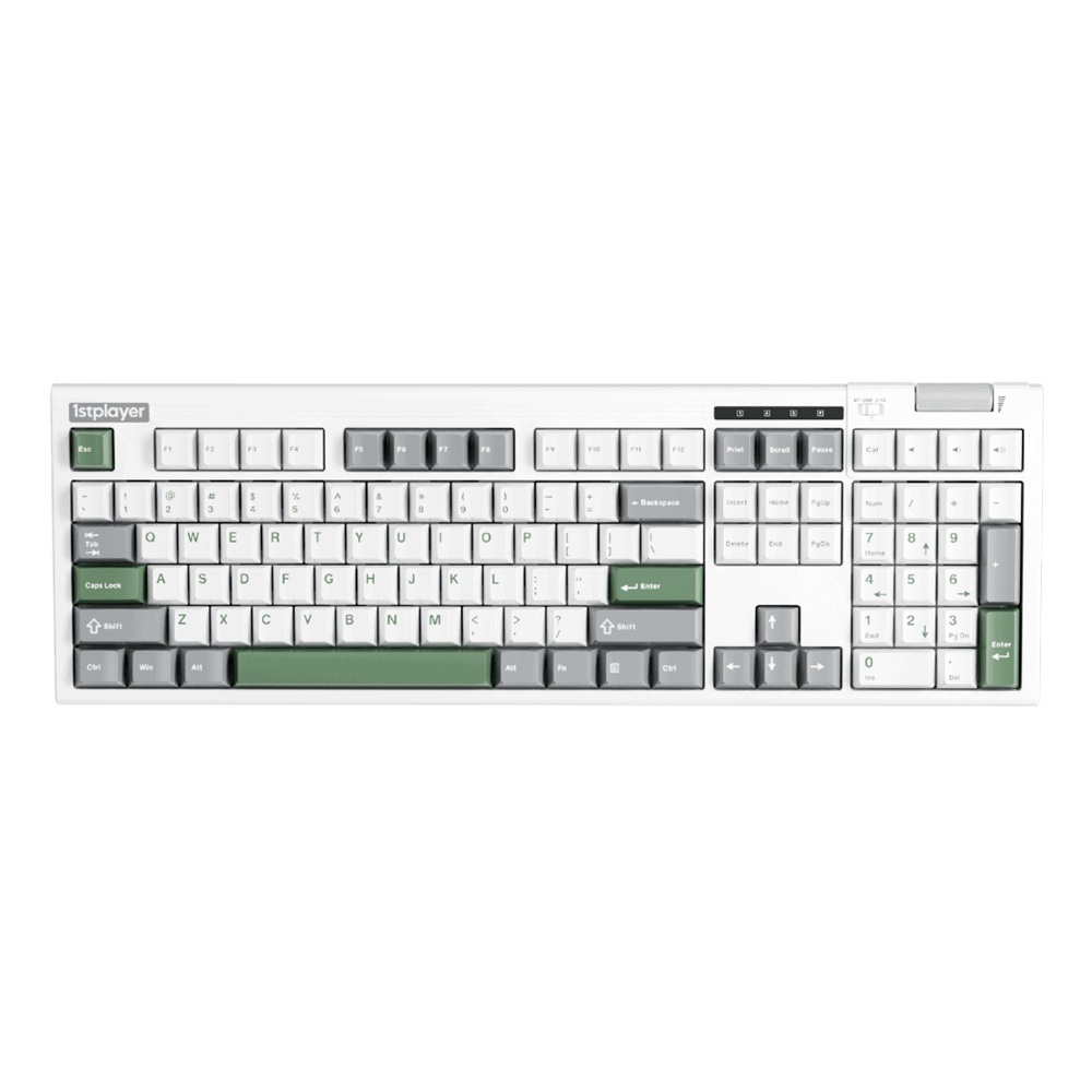 Tastatura Mecanica Gaming 1stPlayer® NEO108 Forest Green, 108 taste Silent Switch, Iluminare RGB, conectivitate wired, 2.4G, bluetooth