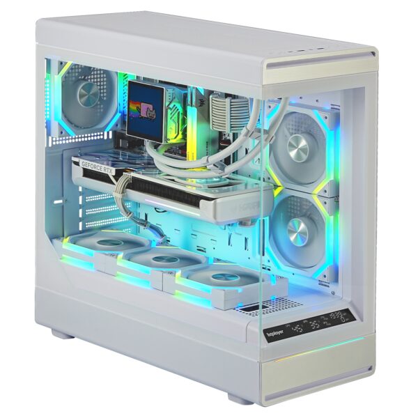 Carcasa 1stPLAYER Gaming WD8-wh-5fan, 5 ventilatoare aRGB plus PWM, ATX, telecomanda, alb