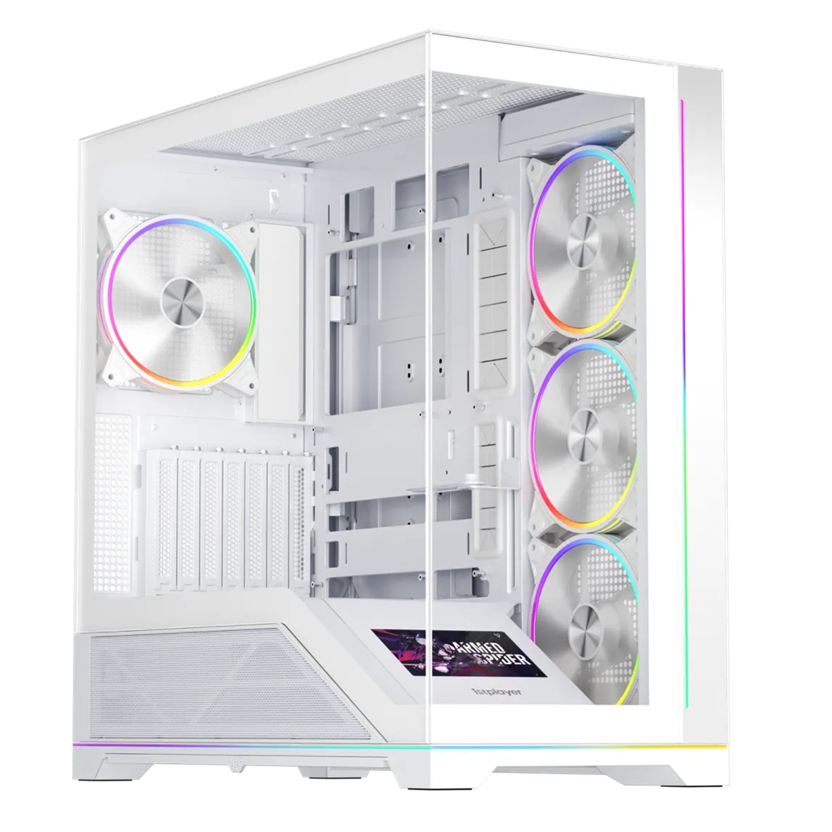 Carcasa 1stPLAYER Gaming WP9-wh, 4 ventilatoare aRGB plus PWM, display 5.5 inches, strip LED, ATX, telecomanda, alb