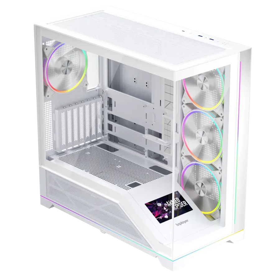 Carcasa 1stPLAYER Gaming WP9-wh, 4 ventilatoare aRGB plus PWM, display 5.5 inches, strip LED, ATX, telecomanda, alb - imagine 2